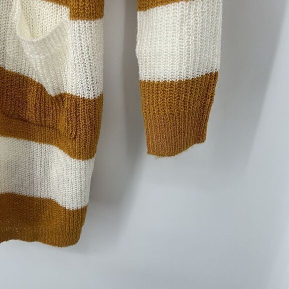 Dreamers Mustard Yellow White Stripe Cardigan Open Front Long Line Slouchy Sz S - Picture 4 of 10